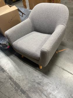 Gray Boucle Accent Chair with Wood Legs