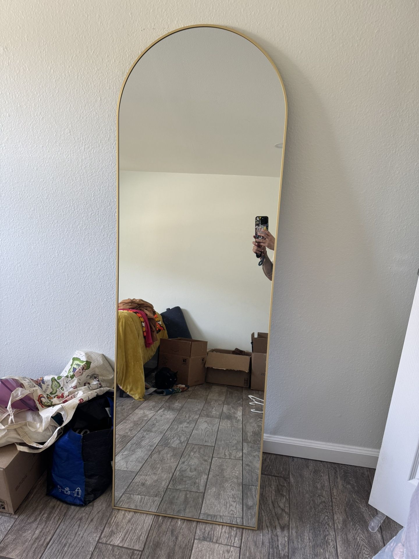 64”x21” Arched Gold Full Length Mirror With Stand 