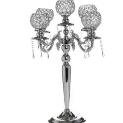 5 Arm Silver Cabs Chrystal Candelabras 