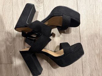 Black Platform Block Heel Sandals