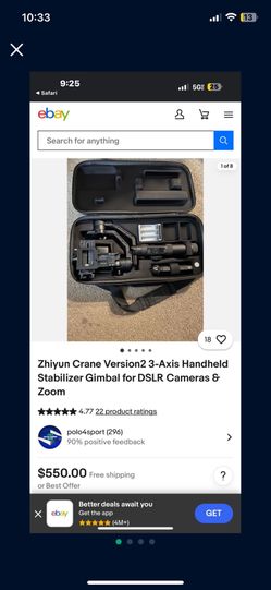 Zhiyun Crane Version2 3-Axis Handheld Stabilizer Gimbal for DSLR Cameras & Zoom
