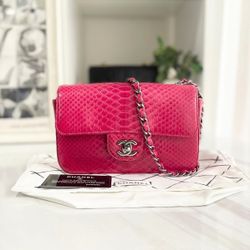 Chanel Python shoulder bag mini red pink 19th series