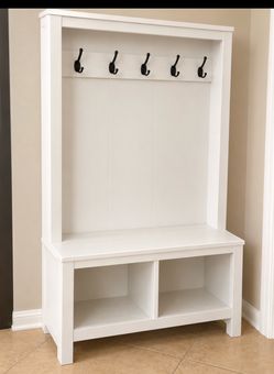 White Entryway Hall Tree with Storage Bench