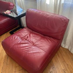 Leather Red Sofa Chairs Set Of 2