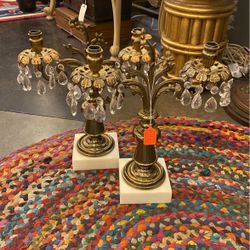 Antique Candelabra Pair With Prisa 