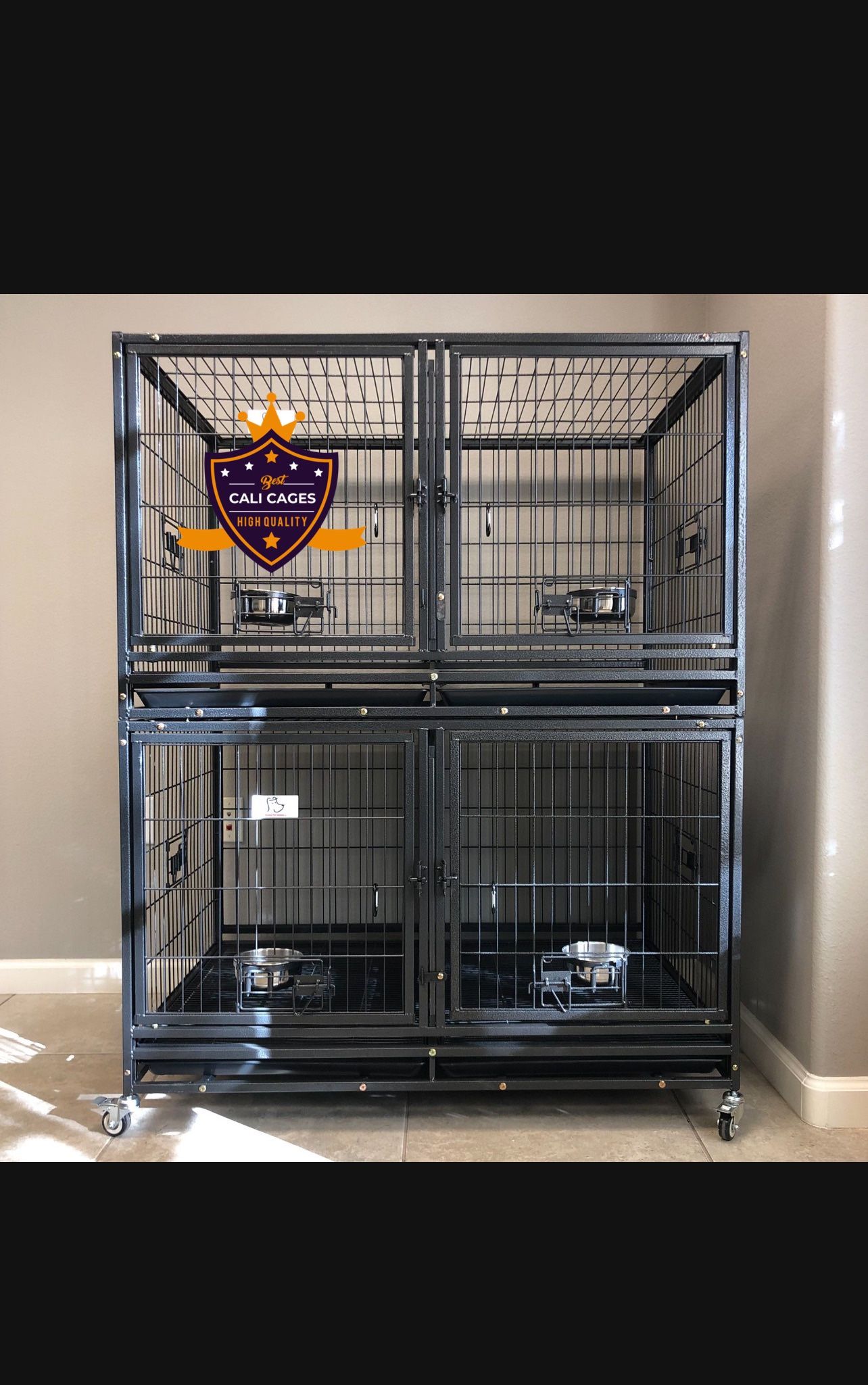 Double Stacked Dog Pet Cage Kennel Size 43” With Divider And Feeding Bowls New In Box 📦