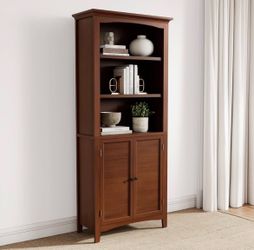 Standard Bookcase with Doors Set of 2, Solid Wood Bookshelves Floor Standing 5 Tier Adjustable Shelves Organizer and Storage, 72in Tall Bookshelf for