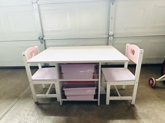 Activity Kids Table & 2 Chairs with Storage Bins – Pink & White