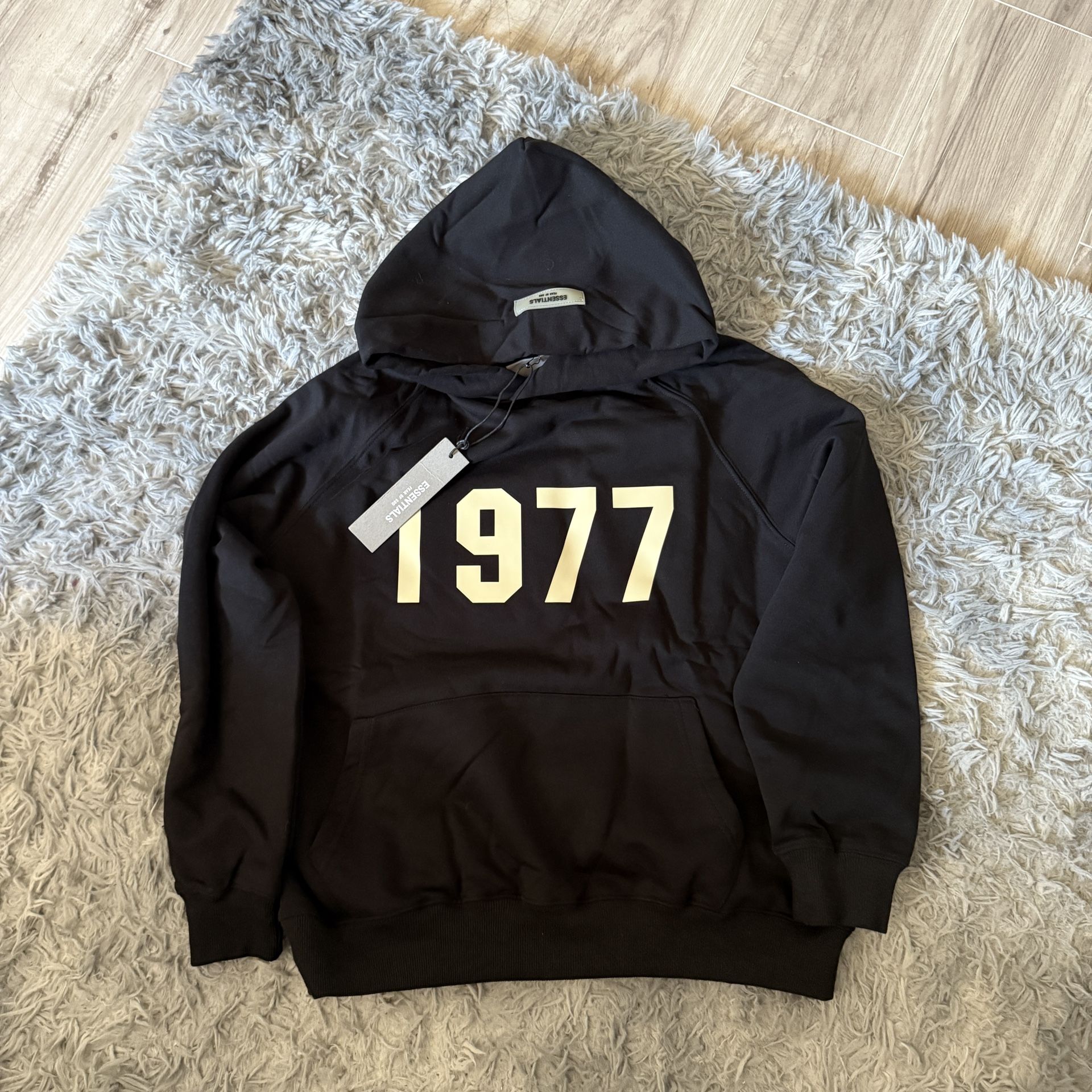 1977 Fear of God black and crème essentials hoodie