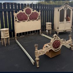 Antique French Bedroom Set Bedframe, matching nightstands and armoire/wardrobe Priced to sell, significantly below it’s value  Pick up only located in