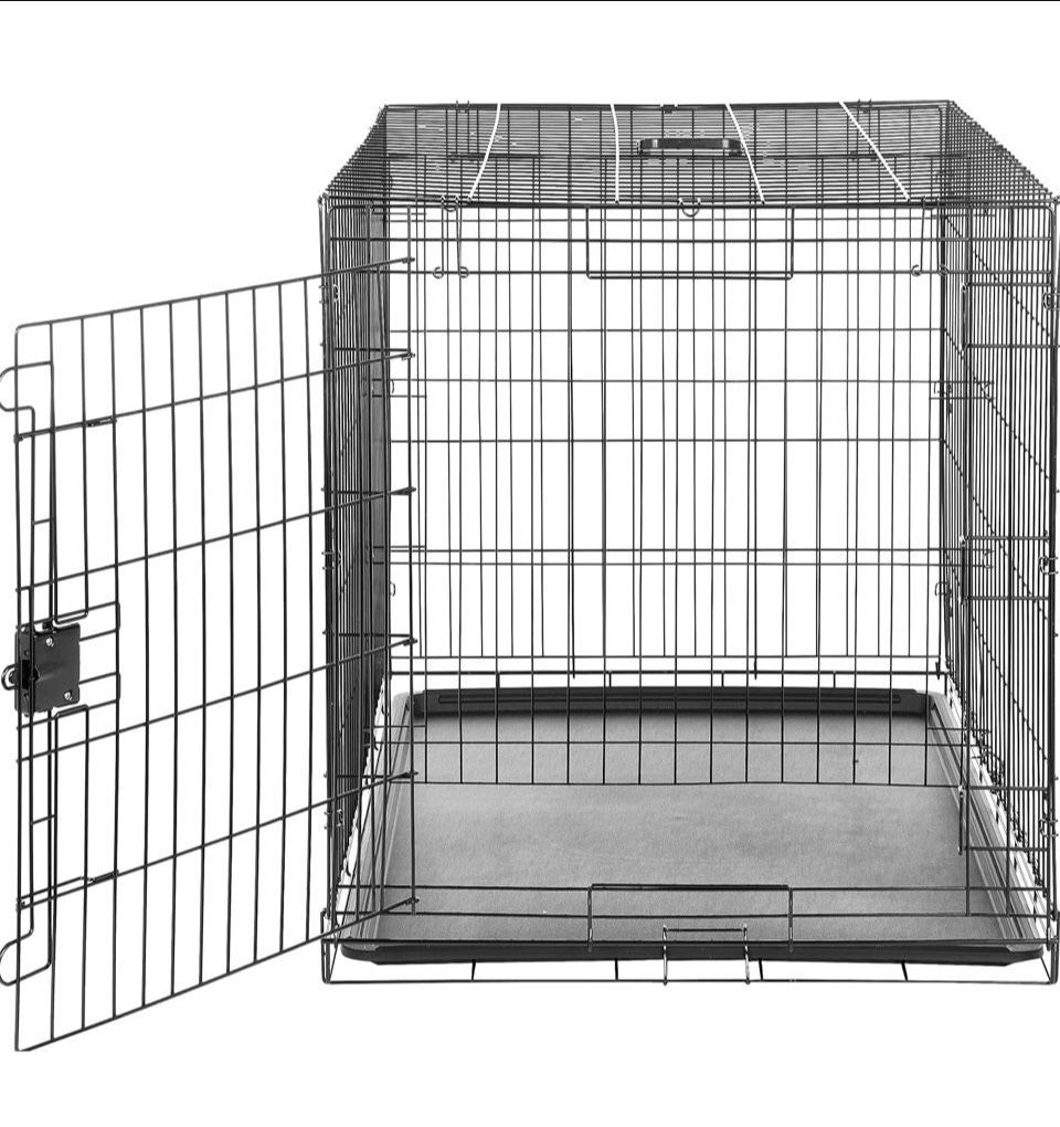 Large Dog Kennel Crate Durable, Foldable Metal Wire Dog Crate with Tray Single Door 42 x 28 x 30 Inches Black