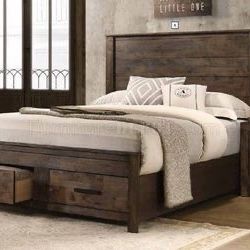 Brand New Solid Rustic Brown Wood Storage Bed