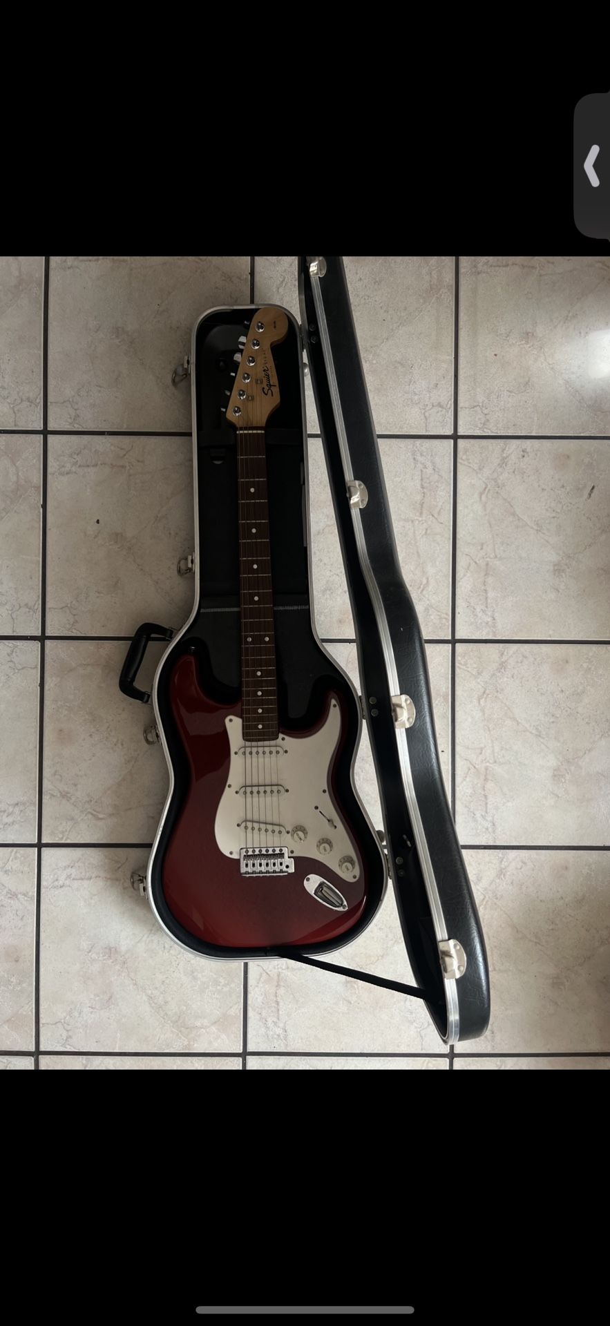 red squier stratocaster by fender electric guitar + amp