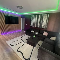 120” L Shaped Modular Sectional Couch with Ottoman and USB