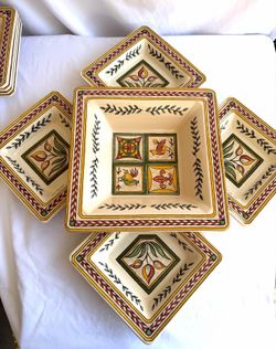 9 Piece Williams Sonoma, Italian Tile, Serving Pieces