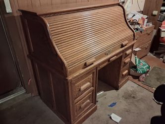 Oak Roll Top Desk with Drawers