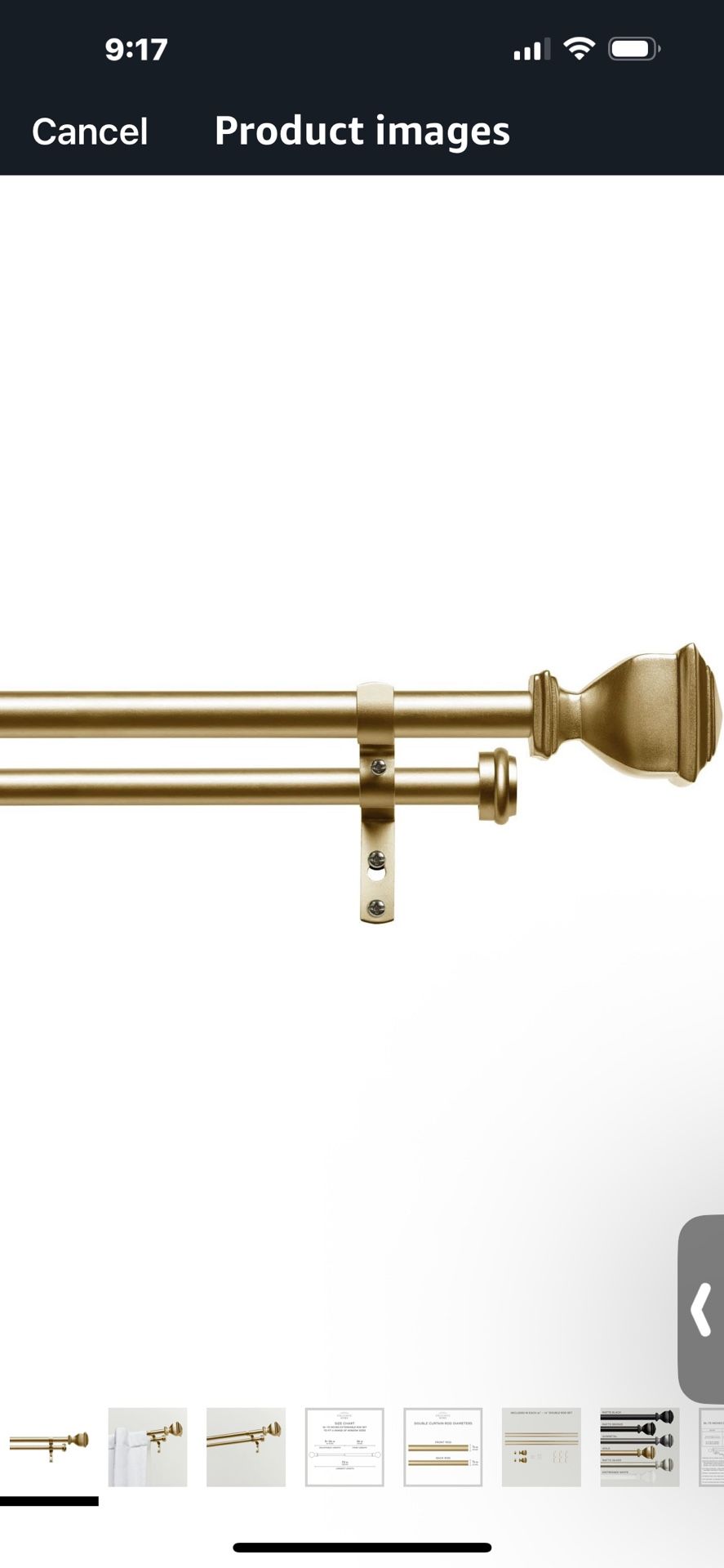 New Adjustable 36"-72" EXCLUSIVE HOME Napoleon Double Curtain Rod and Finial Set, Gold
