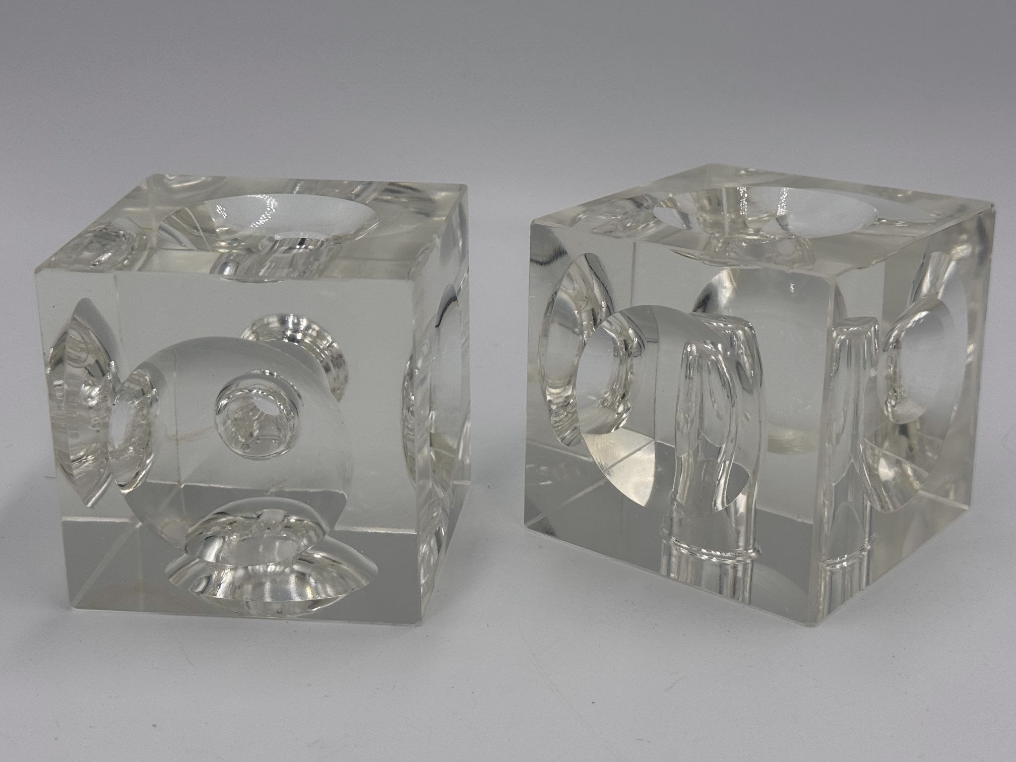 Vintage Crystal Cube Inkwell/ Pen Holder Concave Side & Base X2