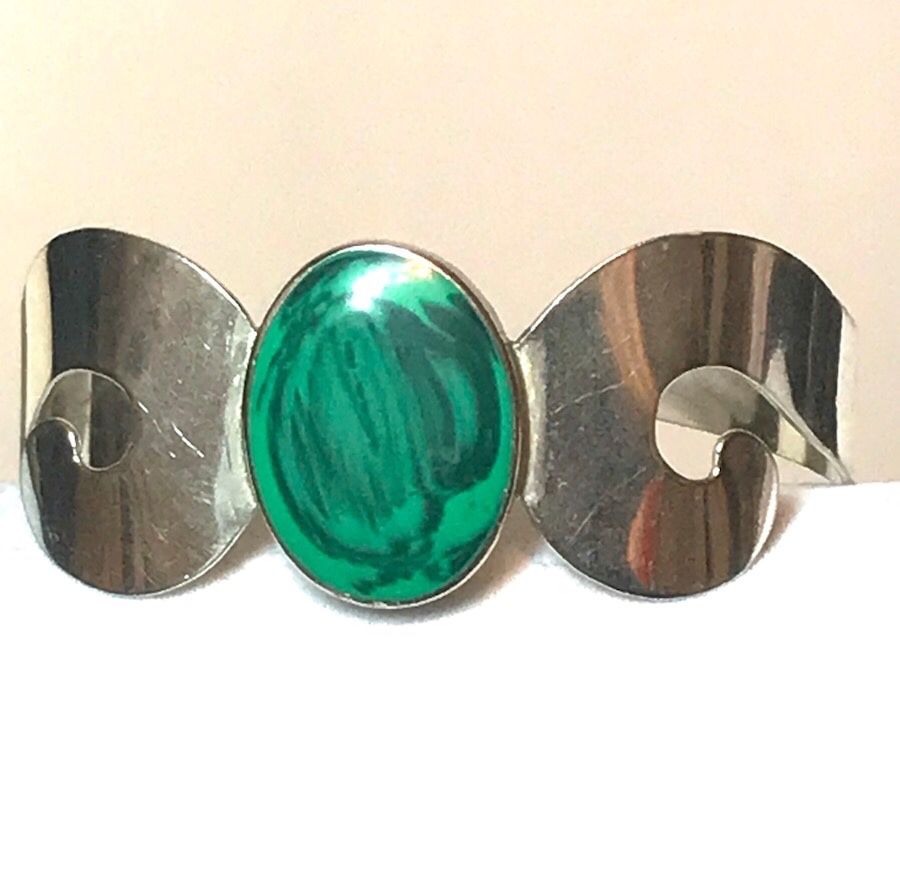 Sterling Hand Made Mexican Malachite Cuff