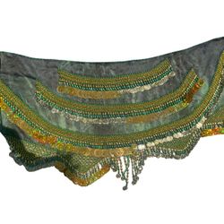 Green and Gold Authentic Belly Dance Hip Scarf