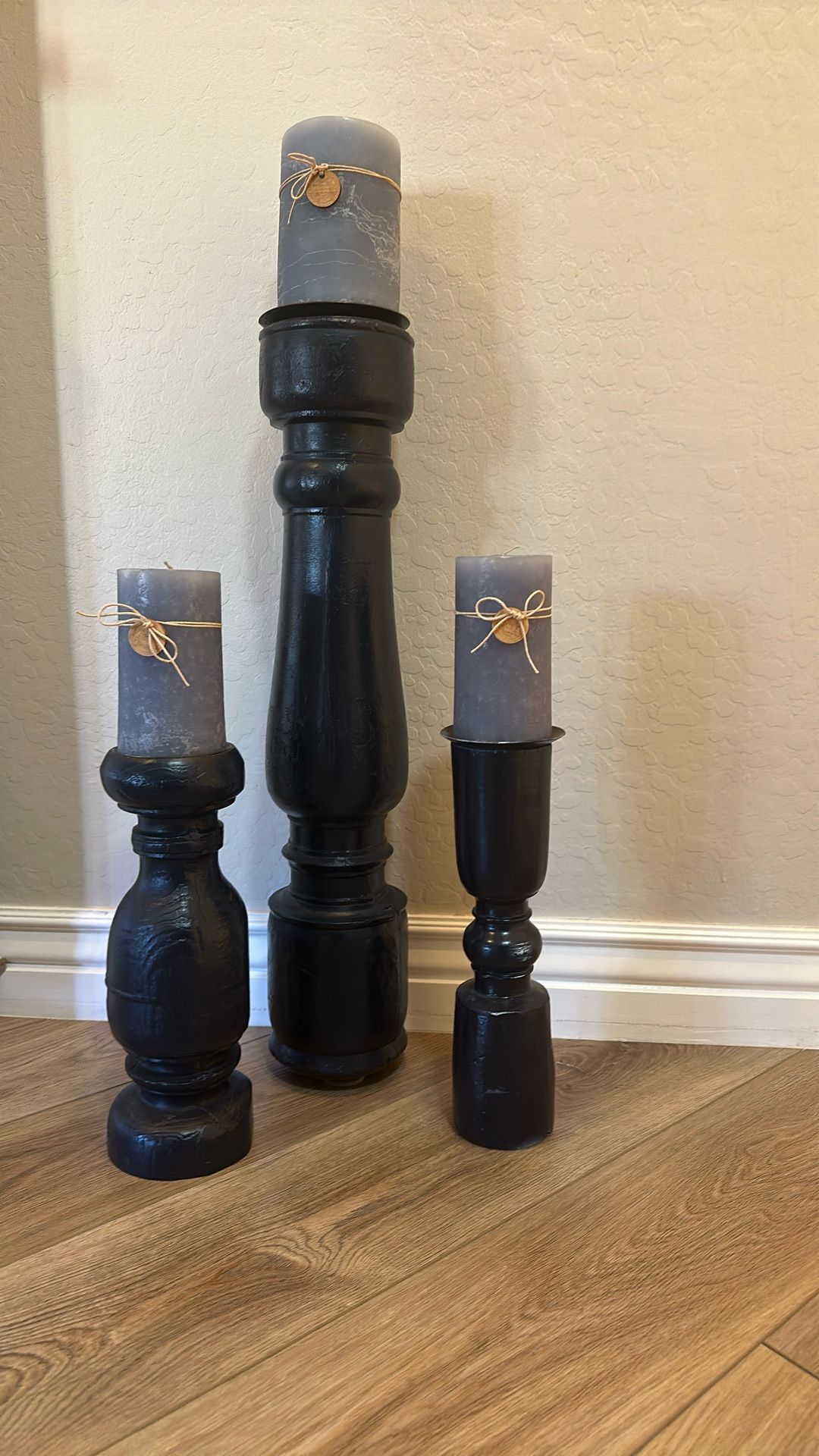 Three Wooden Heavy Candle Holders. 