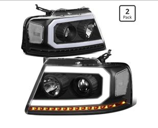 Headlights LED DRL Sequential Signal Projector White Side Reflector for 2004-2008 Ford F150 Mark LT