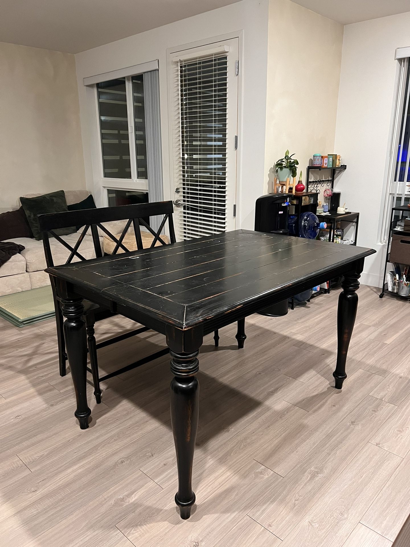 High Top Dark Brown Dinner Table and Bench