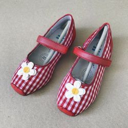 Vincent Elsa Red Gingham Mary Jane Flower Shoes Size 25 EU 8 US Leather Trim