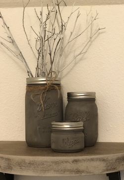 Set of 3 Masons jars grey color
