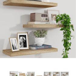 Marsmiles Wood Floating Shelves for Wall Set of 3, 17 Inch Wide Rustic Wooden Floating Shelves, Invisible Wall Mounted Display for Living Room Bedroom