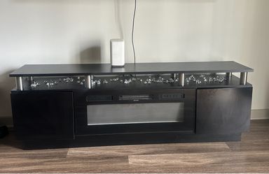 Black TV Stand with Electric Fireplace Insert