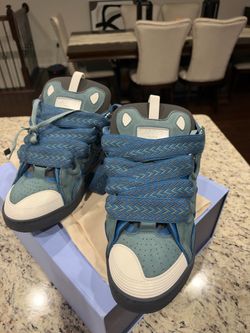 Lanvin Paris Curb Sneakers Blue Suede