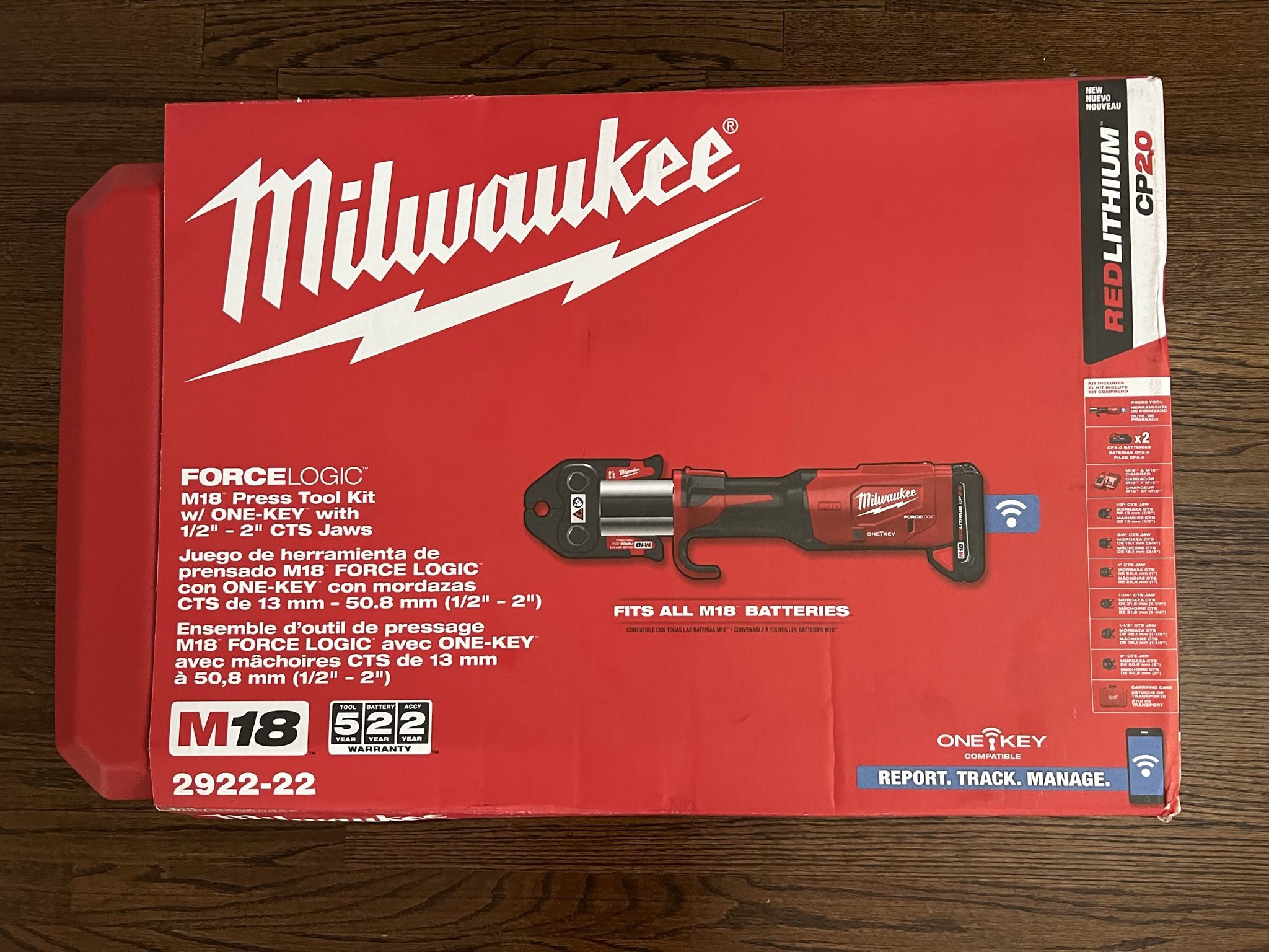 Milwaukee M18 18-Volt Lithium-Ion Brushless Cordless FORCE LOGIC Press Tool Kit with 1/2 in. - 2 in. Jaws Kit (6-Jaws Included) 2922-22