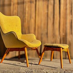 Mid Century Style Luxury Chair & Ottoman Pair