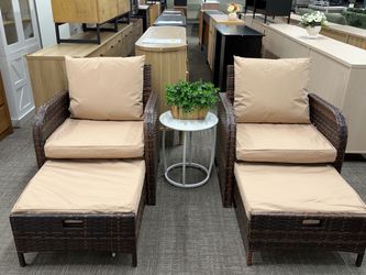 5 Pieces Patio Chairs Set with Ottomans, All Weather PE Rattan, Outdoor Conversation Furniture with Table, Beige. 💰158$