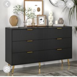 6 Drawer Black Dresser With Gold Accents
