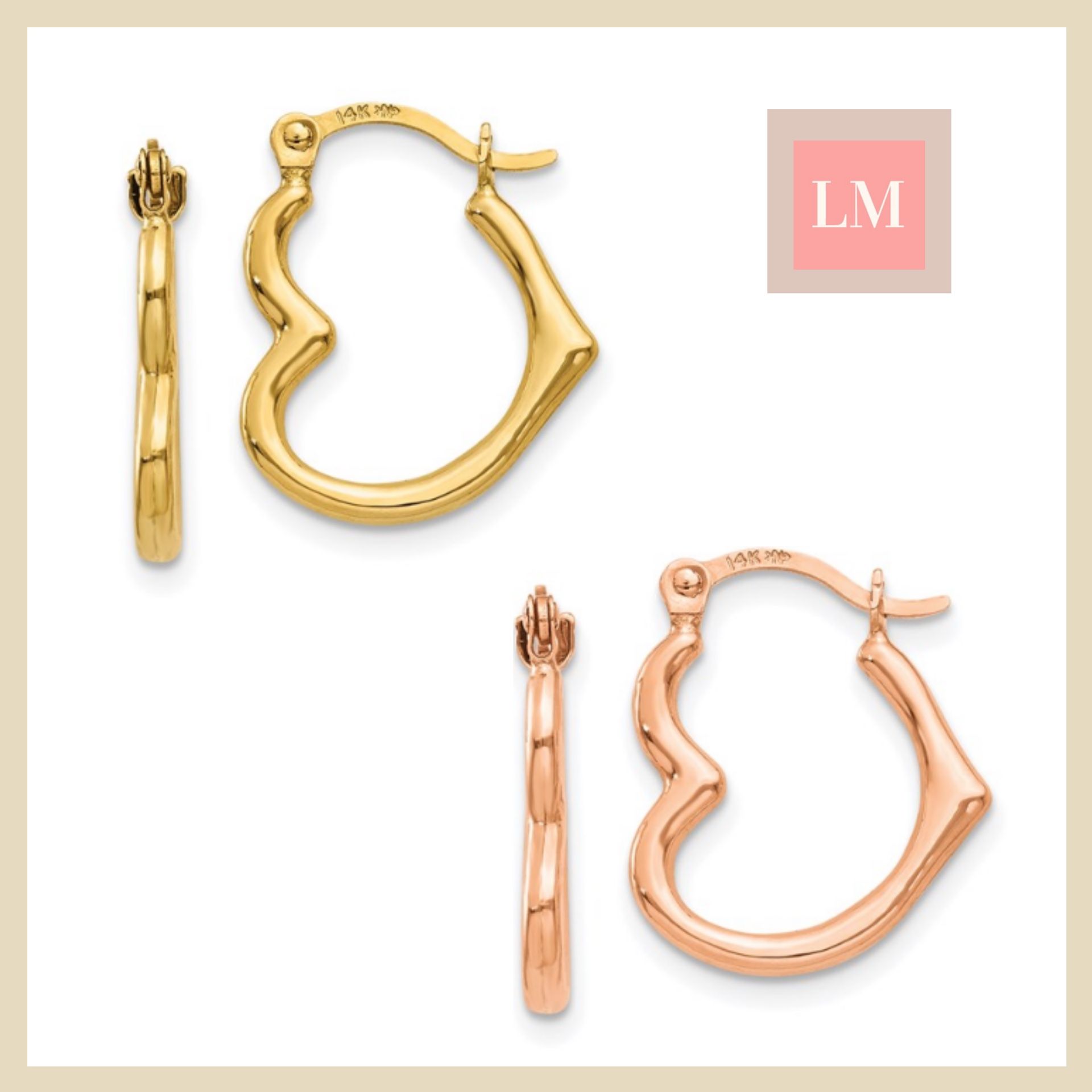 14K Small Heart Hoop Earrings