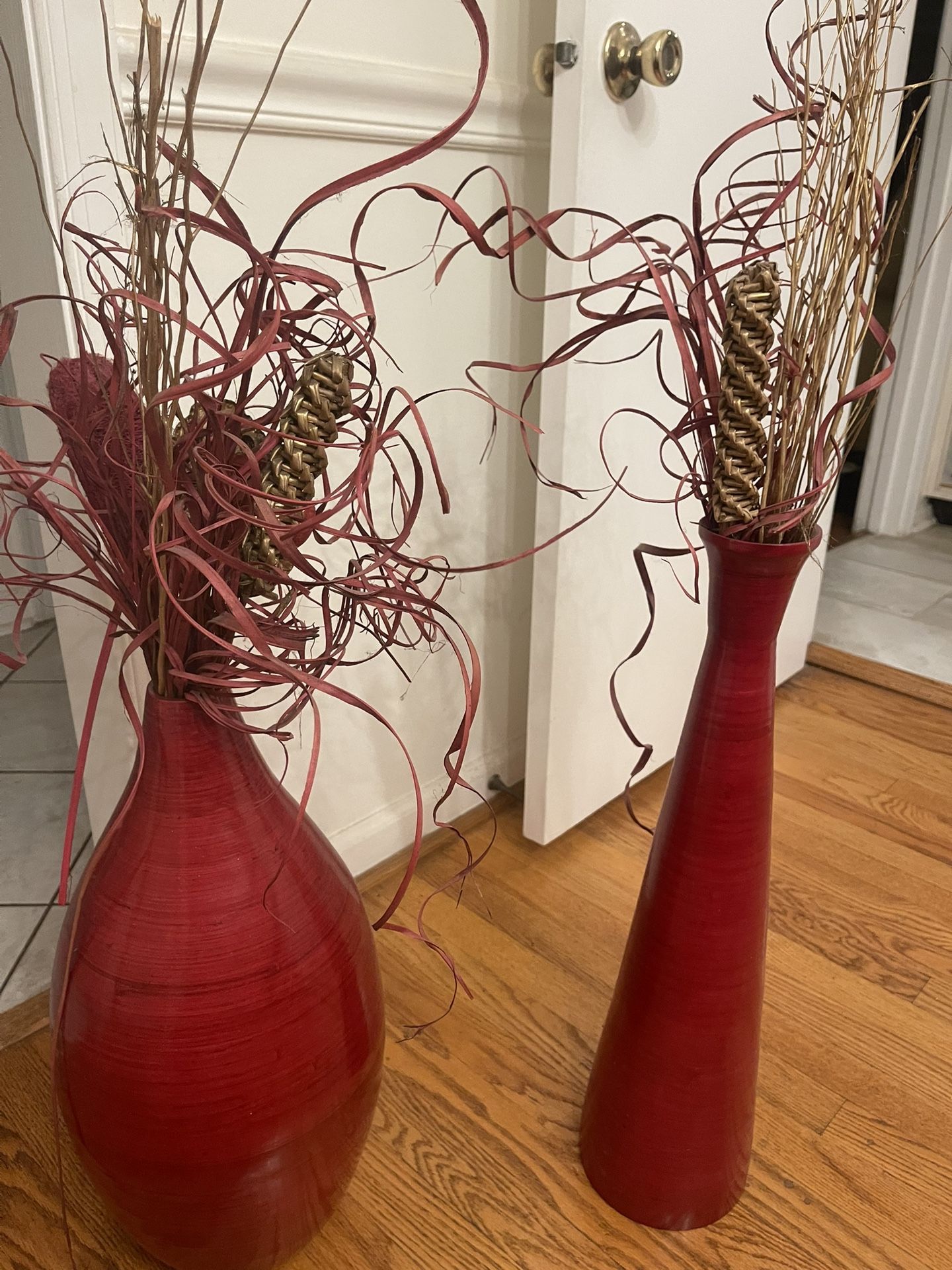 Red Bamboo Floor Vases with Gold and Red Filler