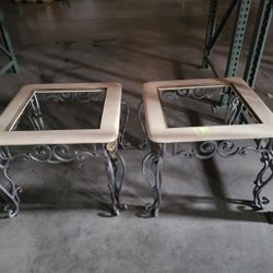 Iron And Stone Ornate End Tables