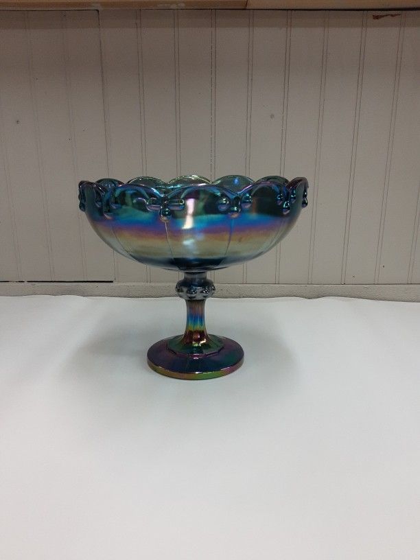 Vintage Indiana Glass-Blue Carnival Pedestal Bowl - Shelton 