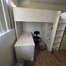 Loft Bed W/ Desk, Shelves, And Cabinet 