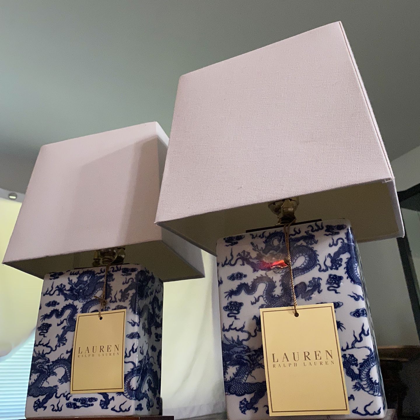 Ralph Lauren Blue White Dragon Smooth Finish Porcelain Table Lamp & Shade  for Sale in Kent, WA - OfferUp