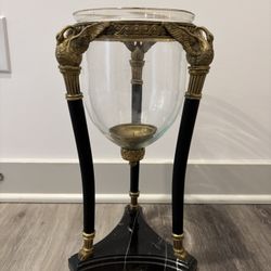 Neo-Classical Trifed Marble & Brass Base Hurricane Swan Lamps [Great Condition]