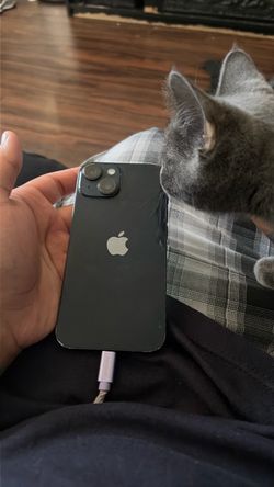 Dark blue Apple iPhone 14 with slightly Cracked Screen