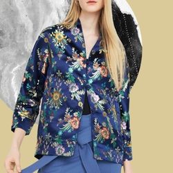 Floral embroidered kimono jacket Mango Dark Navy Size XS / S