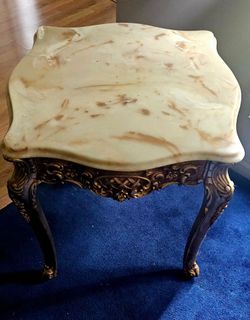 Vintage French Style Marble Top Side Table Hollywood regency rococo Style