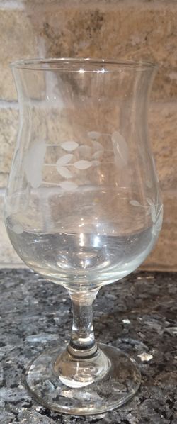 Etched Glass Goblet With Leaf Design