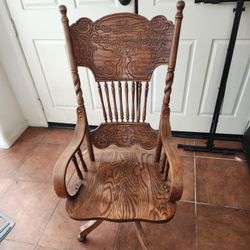 Antique Pressed Back Oak Desk Chair 