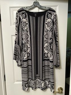 INC International Concepts Black & White Long Sleeve Dress