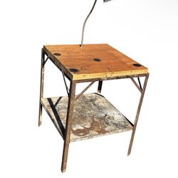 Vintage Industrial Work Table  W Light 